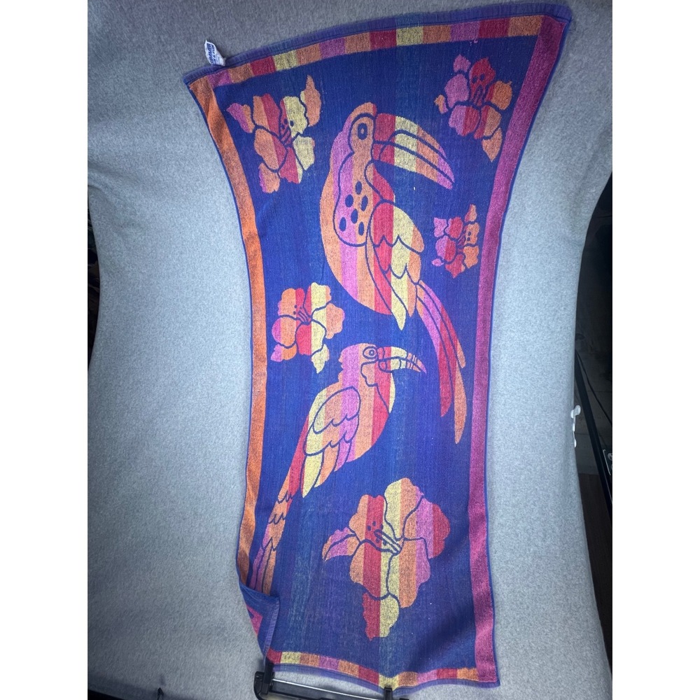 Summer Sun & Fun Toucan Beach Towel VTG 90s y2k Cotton Nostalgia Retro Colorful - Picture 2 of 7